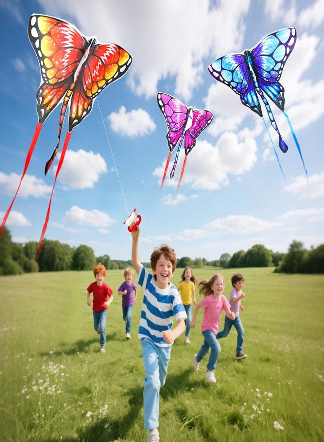 BLOOLILIES 3 Pack Butterfly Kites for Kids Age 4-8 8-12, Easy to Fly with 328ft Kite String for Adults & Beginner, Easy to Assembled Colorful Kite for Beach Trip Family Activities Outdoor Games - Image 2