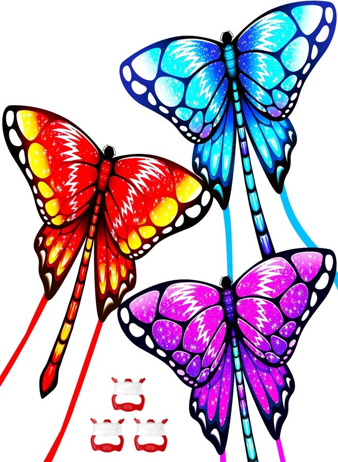 BLOOLILIES 3 Pack Butterfly Kites for Kids Age 4-8 8-12, Easy to Fly with 328ft Kite String for Adults & Beginner, Easy to Assembled Colorful Kite for Beach Trip Family Activities Outdoor Games - Image 1