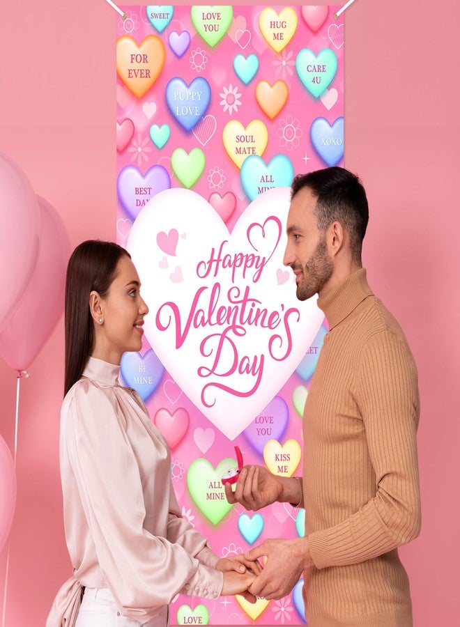 Avezano Happy Valentine's Day Door Cover Valentines Day Door Decorations Pink Conversation Heart Valentines Banner Valentine's Day Party Supplies - Image 3