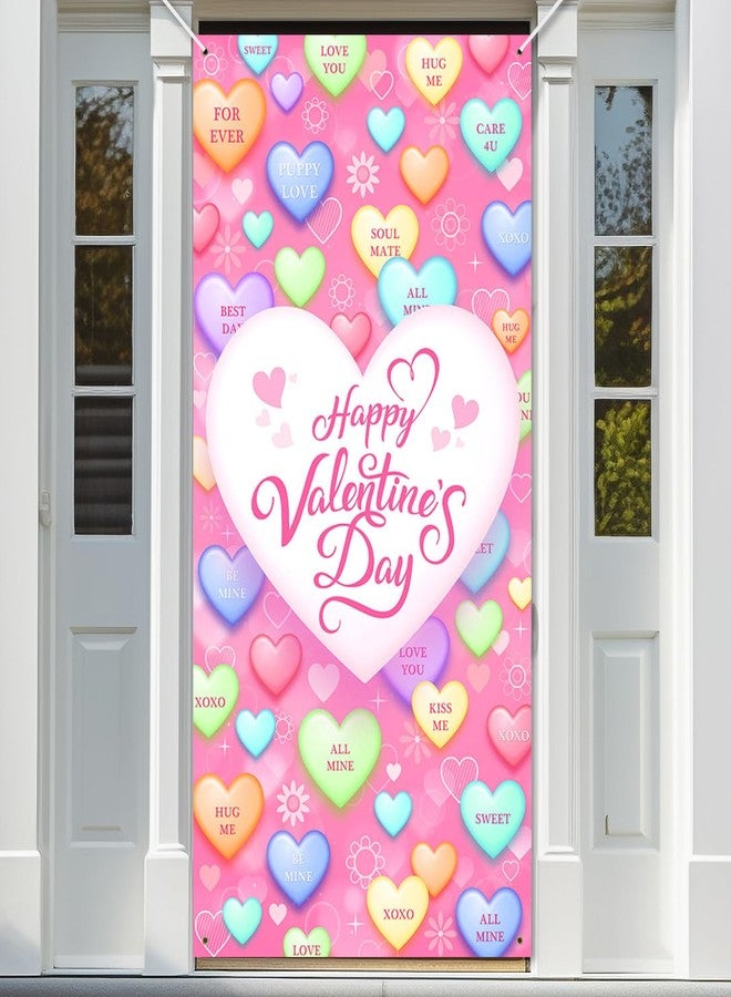 Avezano Happy Valentine's Day Door Cover Valentines Day Door Decorations Pink Conversation Heart Valentines Banner Valentine's Day Party Supplies - Image 1