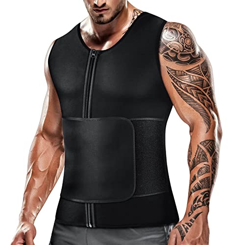 Cimkiz Mens Sweat Sauna Vest for Waist Trainer Zipper Neoprene Tank Top, Adjustable Sauna Workout Zipper Suit (Black, 3X-Large) - Image 1