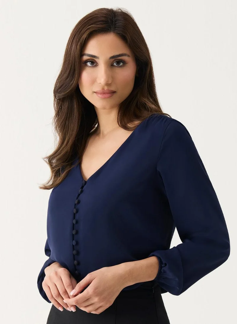 Zigzag Front Buttoned Chiffon Top