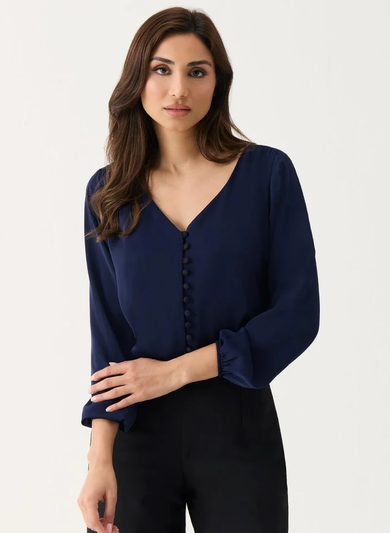 Zigzag Front Buttoned Chiffon Top