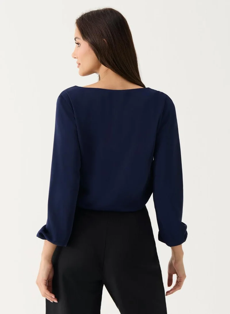 Zigzag Front Buttoned Chiffon Top