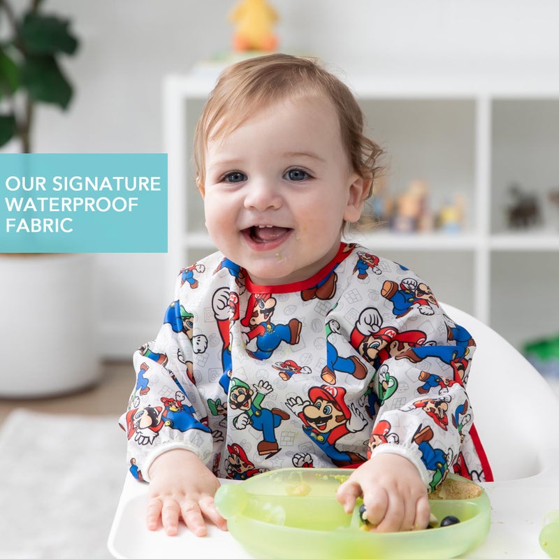 Bumkins Bibs, Baby and Toddler Girls and Boys 6-24 Months, Long Sleeve, Essential Must Have for Eating, Feeding, Mess Saving Lightweight Waterproof Fabric Sleeved Smock, Nintendo Mario and Luigi - Image 3