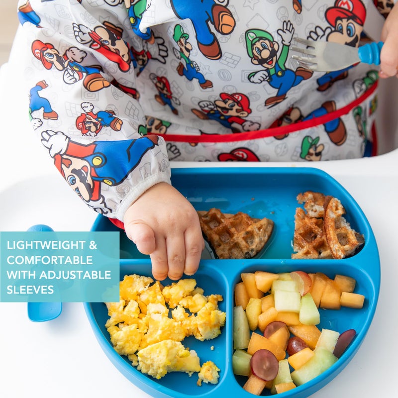 Bumkins Bibs, Baby and Toddler Girls and Boys 6-24 Months, Long Sleeve, Essential Must Have for Eating, Feeding, Mess Saving Lightweight Waterproof Fabric Sleeved Smock, Nintendo Mario and Luigi - Image 4