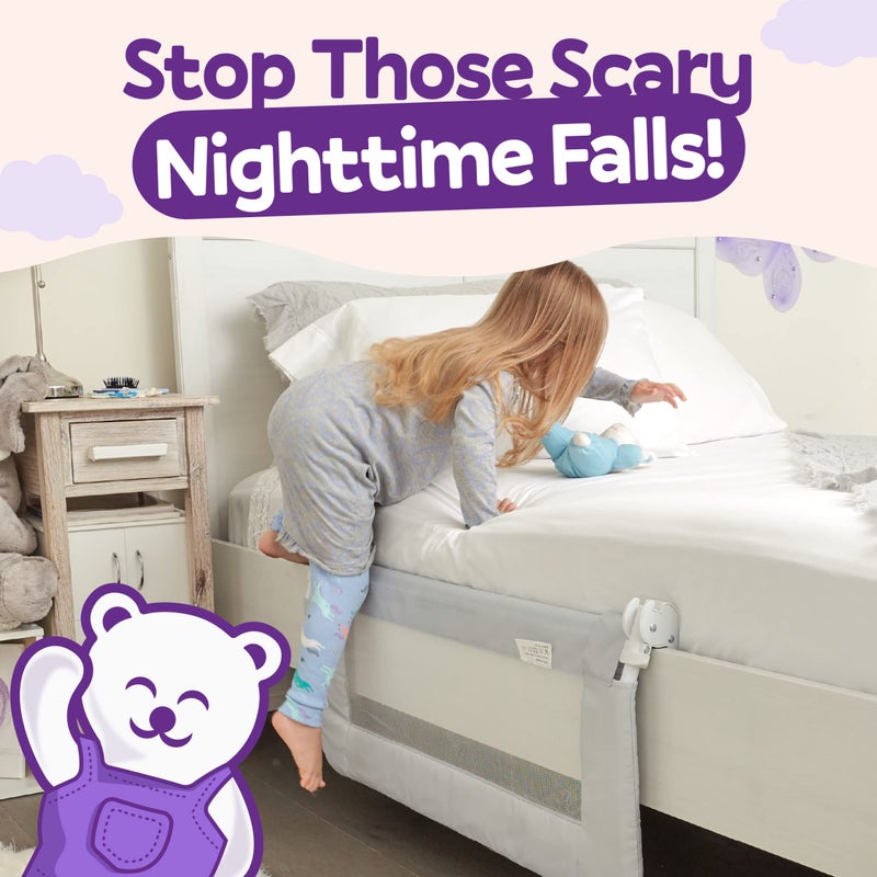 ComfyBumpy درابزين سرير كومفي بامبي للأطفال | درابزينات سرير للأطفال، حجم توأم، كامل، ملكي وملكة - درابزين سرير للأطفال قابل للتعديل - درابزين سرير جانبي للأطفال قابل للطي - رمادي، عادي (35.5" × 19.5"), عبوة من 1 - Image 2