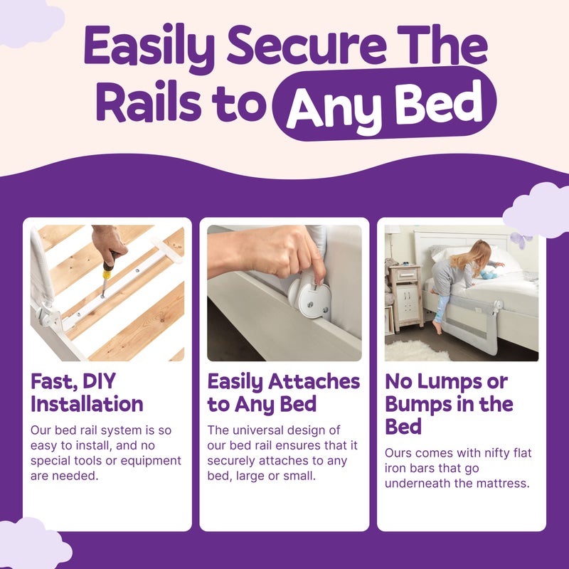 ComfyBumpy درابزين سرير كومفي بامبي للأطفال | درابزينات سرير للأطفال، حجم توأم، كامل، ملكي وملكة - درابزين سرير للأطفال قابل للتعديل - درابزين سرير جانبي للأطفال قابل للطي - رمادي، عادي (35.5" × 19.5"), عبوة من 1 - Image 5