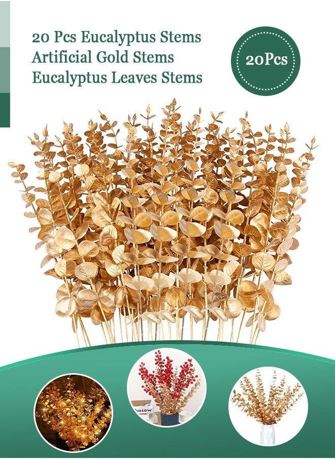 HomarKet 20pcs Artificial Eucalyptus Leaves Stems Real Touch Leaf Gold Faux Eucalyptus Eucalyptus Plant Branches For Artificial Flowers Greenery Centerpiece Home Office Wedding Farmhouse Decoration(14.57inch)  - Image 3