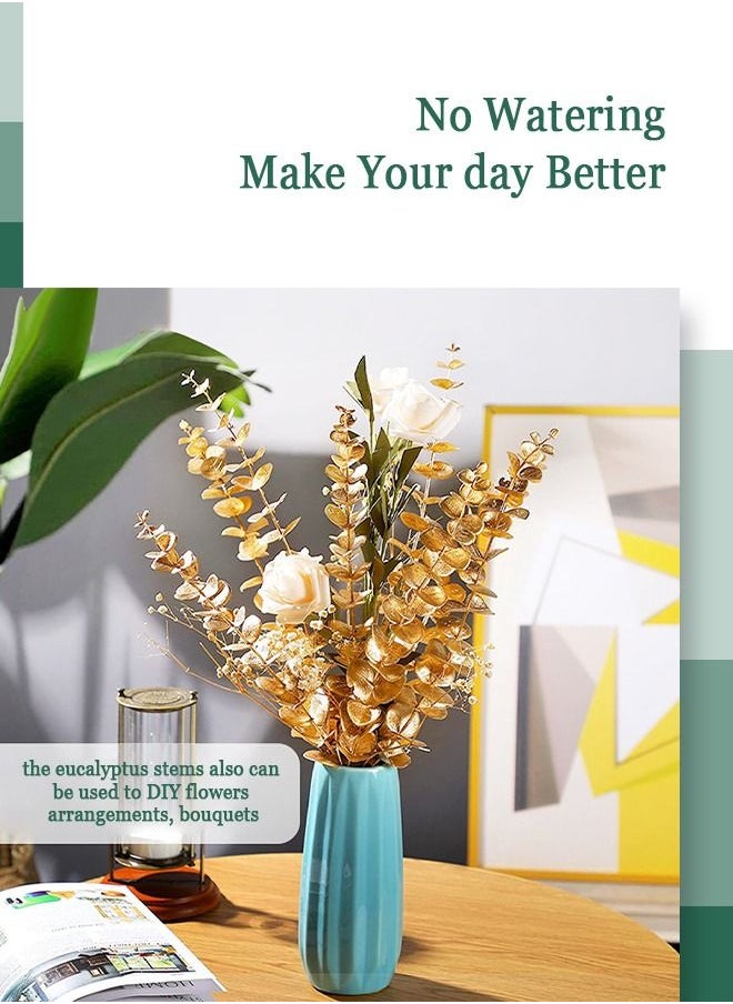HomarKet 20pcs Artificial Eucalyptus Leaves Stems Real Touch Leaf Gold Faux Eucalyptus Eucalyptus Plant Branches For Artificial Flowers Greenery Centerpiece Home Office Wedding Farmhouse Decoration(14.57inch)  - Image 4