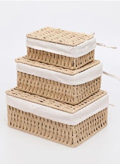 Woven Weaving Storage Basket Set of 3 with Cover, Eco-Friendly & Durable Decorative Bins, Rectangular Fabric Baskets for Home Organization, Stylish Macrame Sundries Storage, Paper Rope Design - pzsku/ZA5E24C76C5FBD1A1F055Z/45/_/1733376561/2941c74c-ba1f-4366-abd2-9c13bc64039b