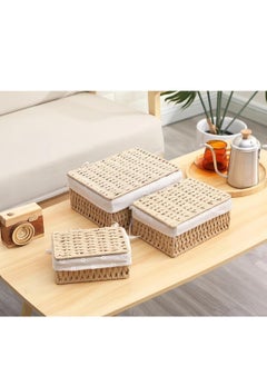 Woven Weaving Storage Basket Set of 3 with Cover, Eco-Friendly & Durable Decorative Bins, Rectangular Fabric Baskets for Home Organization, Stylish Macrame Sundries Storage, Paper Rope Design - pzsku/ZA5E24C76C5FBD1A1F055Z/45/_/1733376592/ca956a81-9cc2-4963-8b71-dbe1ce48cc22