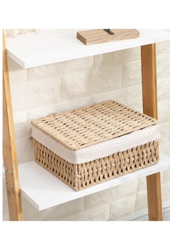 Cozy Nest Woven Weaving Storage Basket Set of 3 with Cover, Eco-Friendly & Durable Decorative Bins, Rectangular Fabric Baskets for Home Organization, Stylish Macrame Sundries Storage, Paper Rope Design  - Image 4