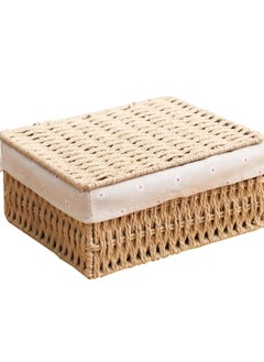 Cozy Nest Woven Weaving Storage Basket Set of 3 with Cover, Eco-Friendly & Durable Decorative Bins, Rectangular Fabric Baskets for Home Organization, Stylish Macrame Sundries Storage, Paper Rope Design  - Image 2