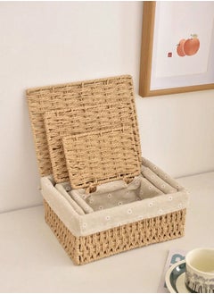 Woven Weaving Storage Basket Set of 3 with Cover, Eco-Friendly & Durable Decorative Bins, Rectangular Fabric Baskets for Home Organization, Stylish Macrame Sundries Storage, Paper Rope Design - pzsku/ZA5E24C76C5FBD1A1F055Z/45/_/1733851408/cadb1127-159e-42bf-84e6-20924229287d