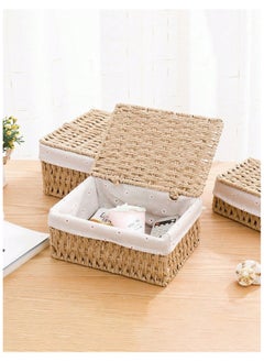 Woven Weaving Storage Basket Set of 3 with Cover, Eco-Friendly & Durable Decorative Bins, Rectangular Fabric Baskets for Home Organization, Stylish Macrame Sundries Storage, Paper Rope Design - pzsku/ZA5E24C76C5FBD1A1F055Z/45/_/1733851443/6f138e1d-fb6a-48b1-87d7-5f1738cc0539