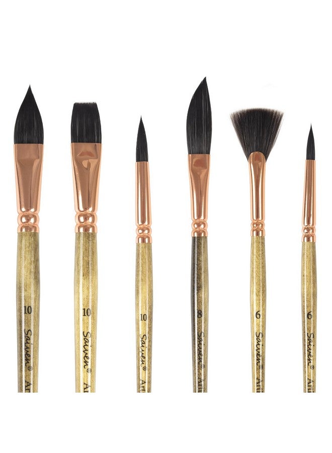 SYCYKA Paint Brushes Set - Sycyka 1Pack / 6Pcs Acrylic Paint Brush Kit Pro Grade Paint Brush Variety Shapes With Flat, Pointed Rounds, Dagger Stripper, Fan For Acrylic Gouache Inks Painting - Brown - Image 1