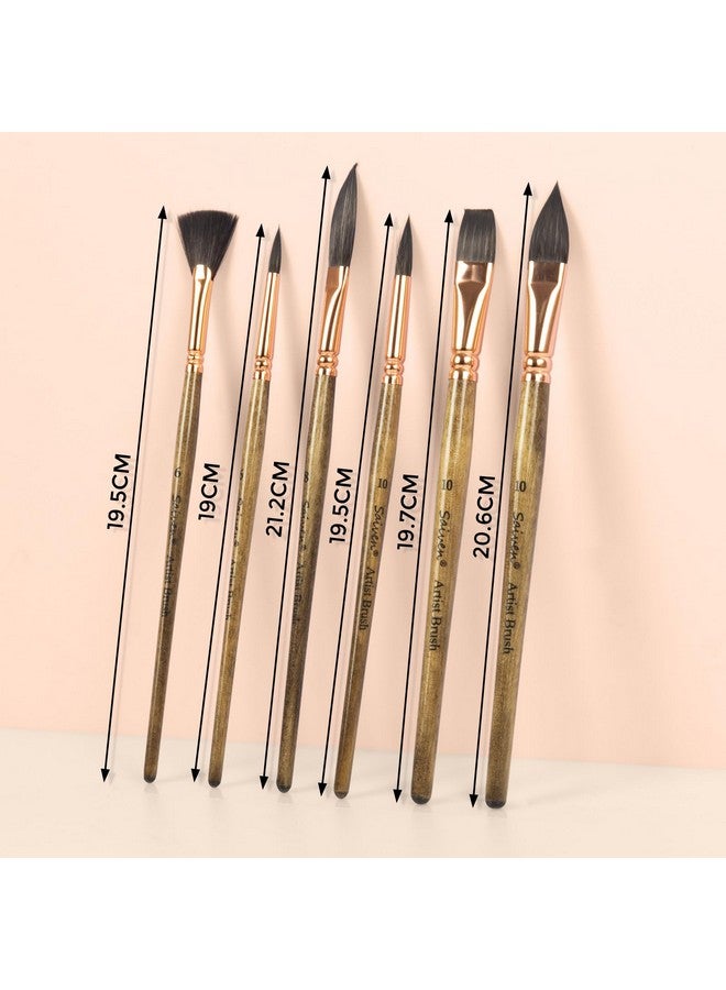 SYCYKA Paint Brushes Set - Sycyka 1Pack / 6Pcs Acrylic Paint Brush Kit Pro Grade Paint Brush Variety Shapes With Flat, Pointed Rounds, Dagger Stripper, Fan For Acrylic Gouache Inks Painting - Brown - Image 3