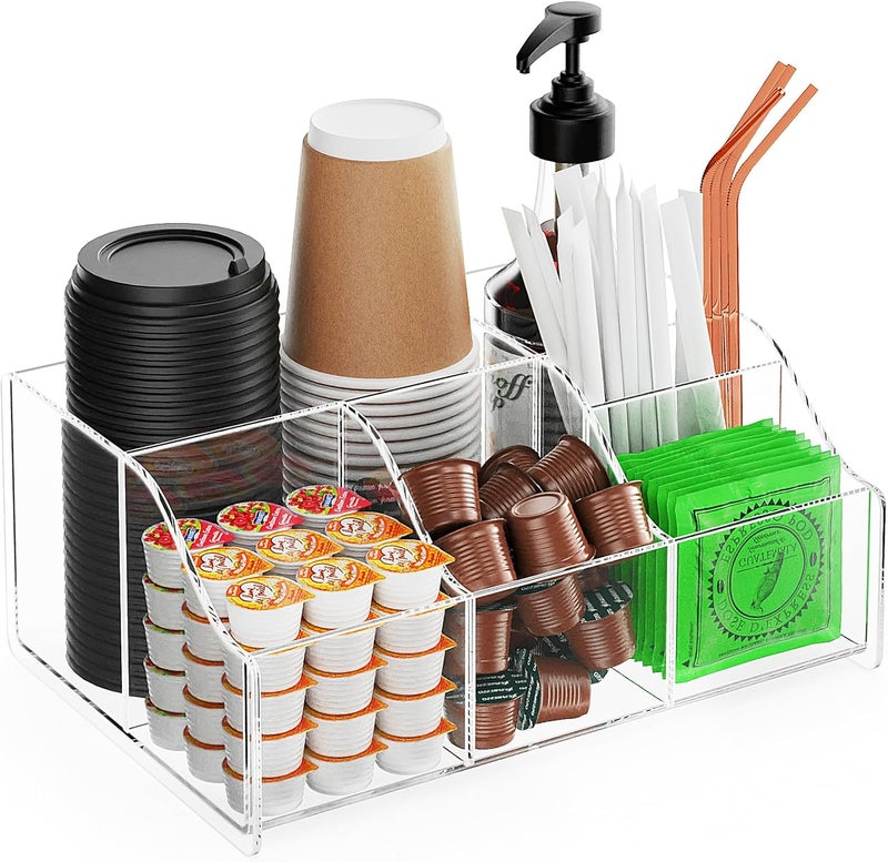 Upitry 𝘼𝙘𝙧𝙮𝙡𝙞𝙘 𝘾𝙤𝙛𝙛𝙚𝙚 𝘽𝙖𝙧 𝙊𝙧𝙜𝙖𝙣𝙞𝙯𝙚𝙧 𝙎𝙩𝙖𝙩𝙞𝙤𝙣 - Multiple Compartments - Kitchen Bar Tools Storage Rack - Beverage Station Organizer for Coffee Creamer Syrup - Image 1