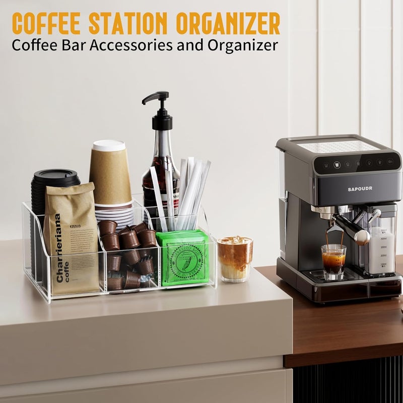 Upitry 𝘼𝙘𝙧𝙮𝙡𝙞𝙘 𝘾𝙤𝙛𝙛𝙚𝙚 𝘽𝙖𝙧 𝙊𝙧𝙜𝙖𝙣𝙞𝙯𝙚𝙧 𝙎𝙩𝙖𝙩𝙞𝙤𝙣 - Multiple Compartments - Kitchen Bar Tools Storage Rack - Beverage Station Organizer for Coffee Creamer Syrup - Image 4