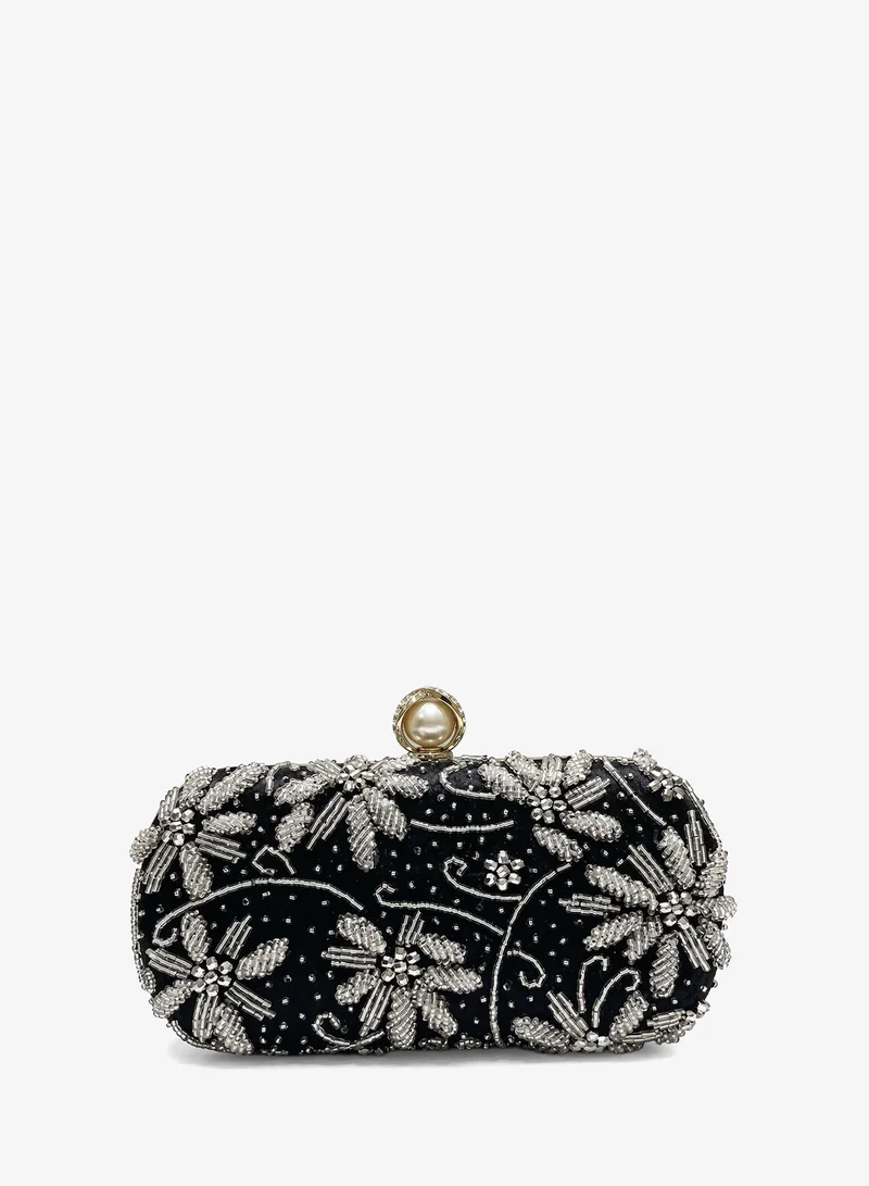 Khizana Rhinestone Floral Embellished Detail Clutch