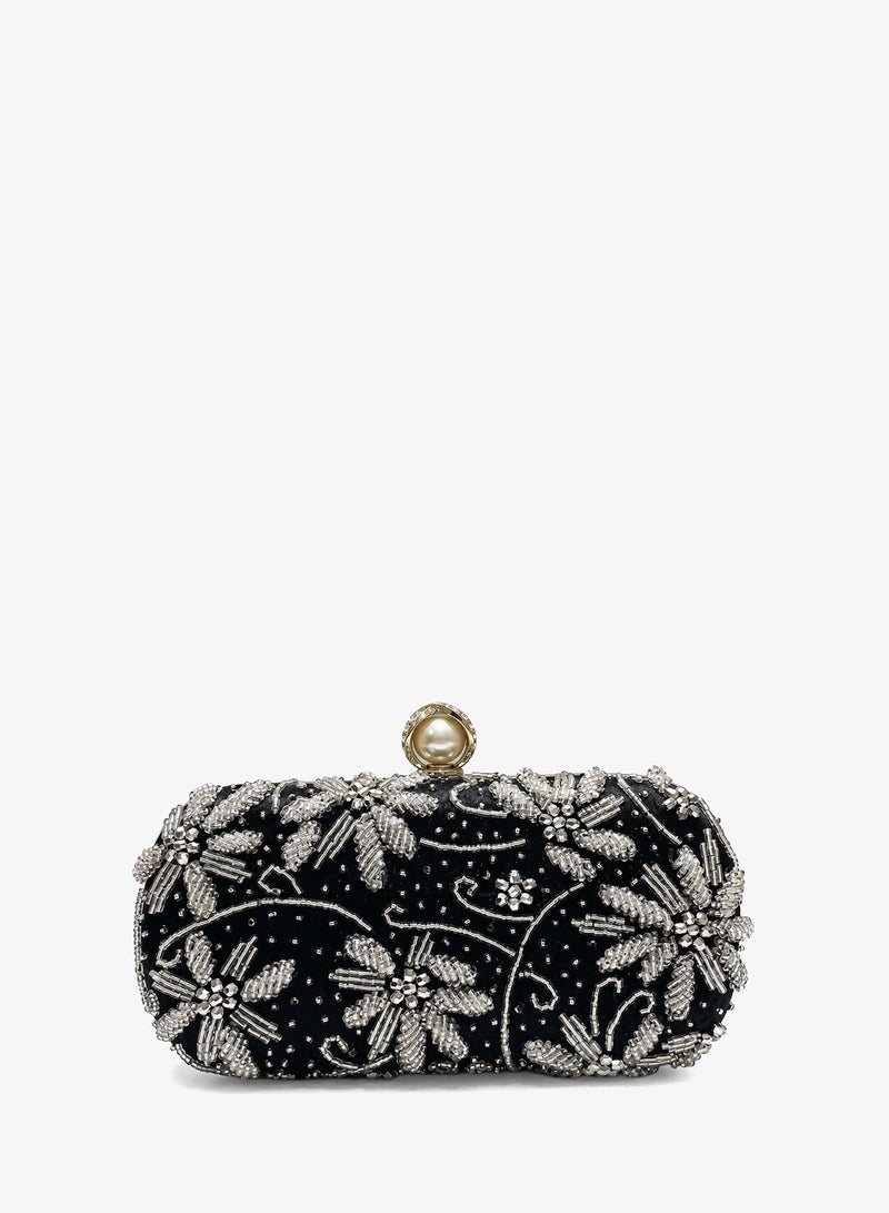 Rhinestone Floral Embellished Detail Clutch