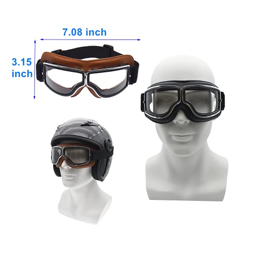 LJDJ Motorcycle Goggles,2 Pack Vintage Anti Fog Pilot PU Leather Glasses Dustproof ATV Off Road Motorbike Helmet Eyewear Protect for Ridding Motorcross Classes Aviator Goggles for Men Women Adult - Image 2
