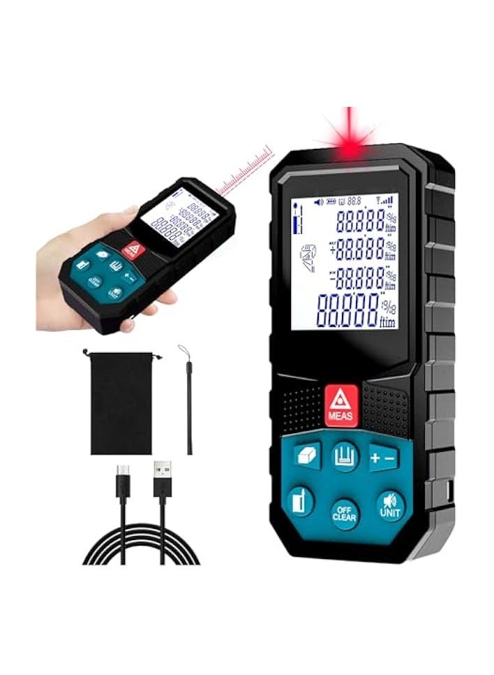 PROMASS Digital Laser Distance Meter with Li-ion Battery & Real-Time Electric Angle,100M/328Ft Laser Measurement Tool,Mini Rangefinder,M/in/Ft Unit Switching and Pythagorean Mode, Measure Distance,Area,Volume  - Image 1