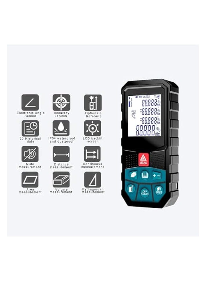 PROMASS Digital Laser Distance Meter with Li-ion Battery & Real-Time Electric Angle,100M/328Ft Laser Measurement Tool,Mini Rangefinder,M/in/Ft Unit Switching and Pythagorean Mode, Measure Distance,Area,Volume  - Image 2