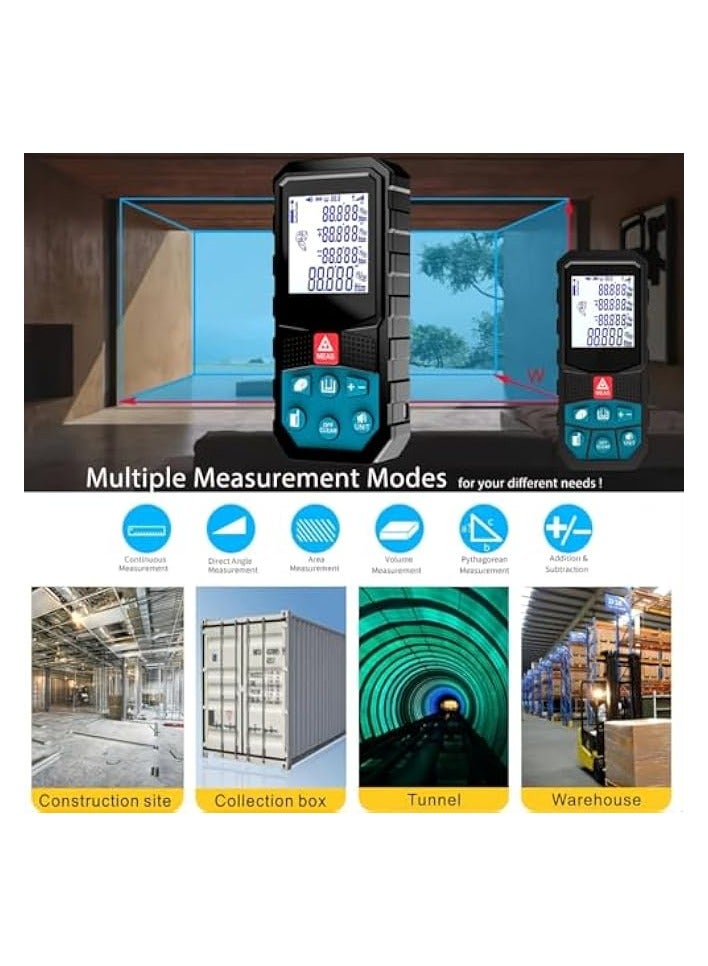 PROMASS Digital Laser Distance Meter with Li-ion Battery & Real-Time Electric Angle,100M/328Ft Laser Measurement Tool,Mini Rangefinder,M/in/Ft Unit Switching and Pythagorean Mode, Measure Distance,Area,Volume  - Image 3