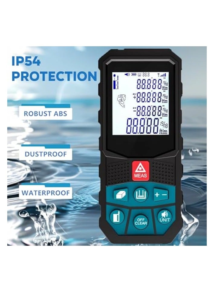 PROMASS Digital Laser Distance Meter with Li-ion Battery & Real-Time Electric Angle,100M/328Ft Laser Measurement Tool,Mini Rangefinder,M/in/Ft Unit Switching and Pythagorean Mode, Measure Distance,Area,Volume  - Image 4