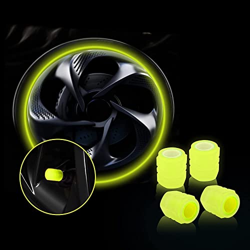 HETZON SALES Fluorescent Tyre Valve Cap Night Glow Luminous Wheel Covers Illuminated Tire Caps Ideal for Car, Bike, Bicycle, Truck (Pack of - 4, Yellow) - Image 1