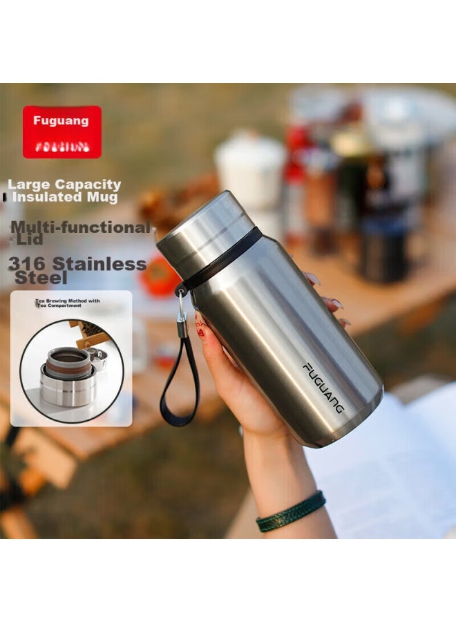 Tomimitsu Fuguang Large Capacity Insulated Mug 316 Stainless Steel Dual-use Lid For Students, Office Water Bottle For Men And Women, Tea Infuser Cup 600ml - Image 1