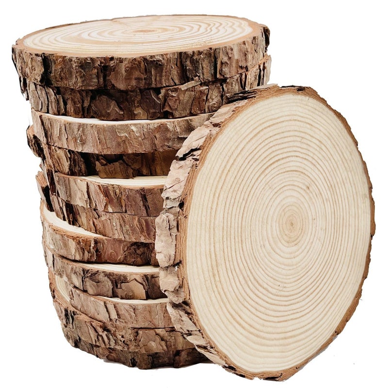 William Craft Unfinished Wood Slices for centerpieces 18 PCS 5.1-5.5 Inch,Round Wooden Discs with Tree Bark,Wood Cookies Circles for Crafts Christmas Ornaments,Wood Slice for Rustic Wedding Decoration - Image 1