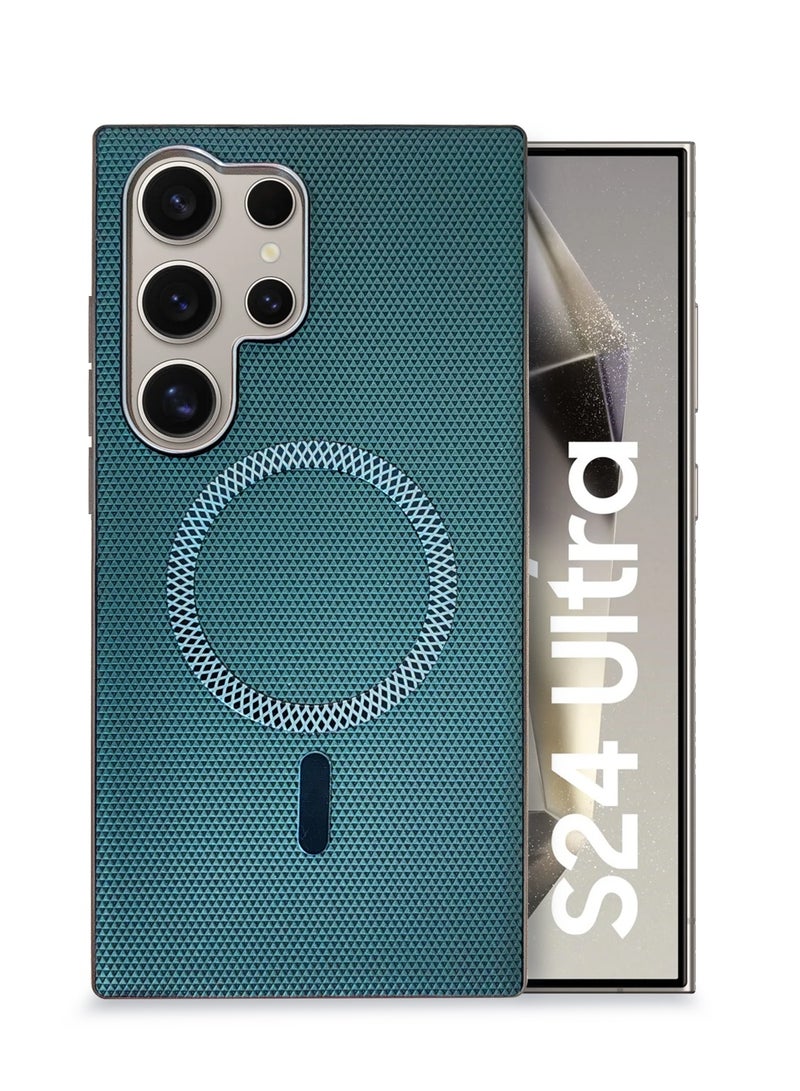 دبليو تيك جراب سامسونج جالكسي S24 الترا 5G 2024 من قماش أراميد ذو ملمس متميز مصمم للجهاز مع خاصية ماجسيف - لون أخضر داكن - Image 1