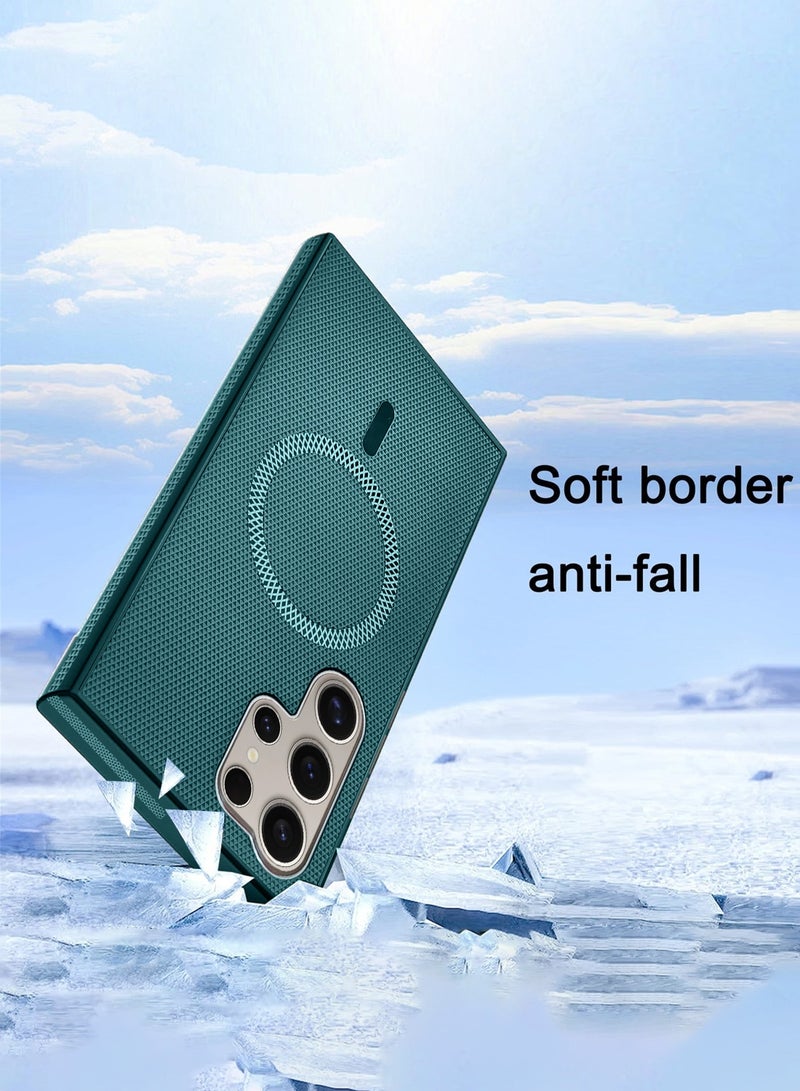 دبليو تيك جراب سامسونج جالكسي S24 الترا 5G 2024 من قماش أراميد ذو ملمس متميز مصمم للجهاز مع خاصية ماجسيف - لون أخضر داكن - Image 2