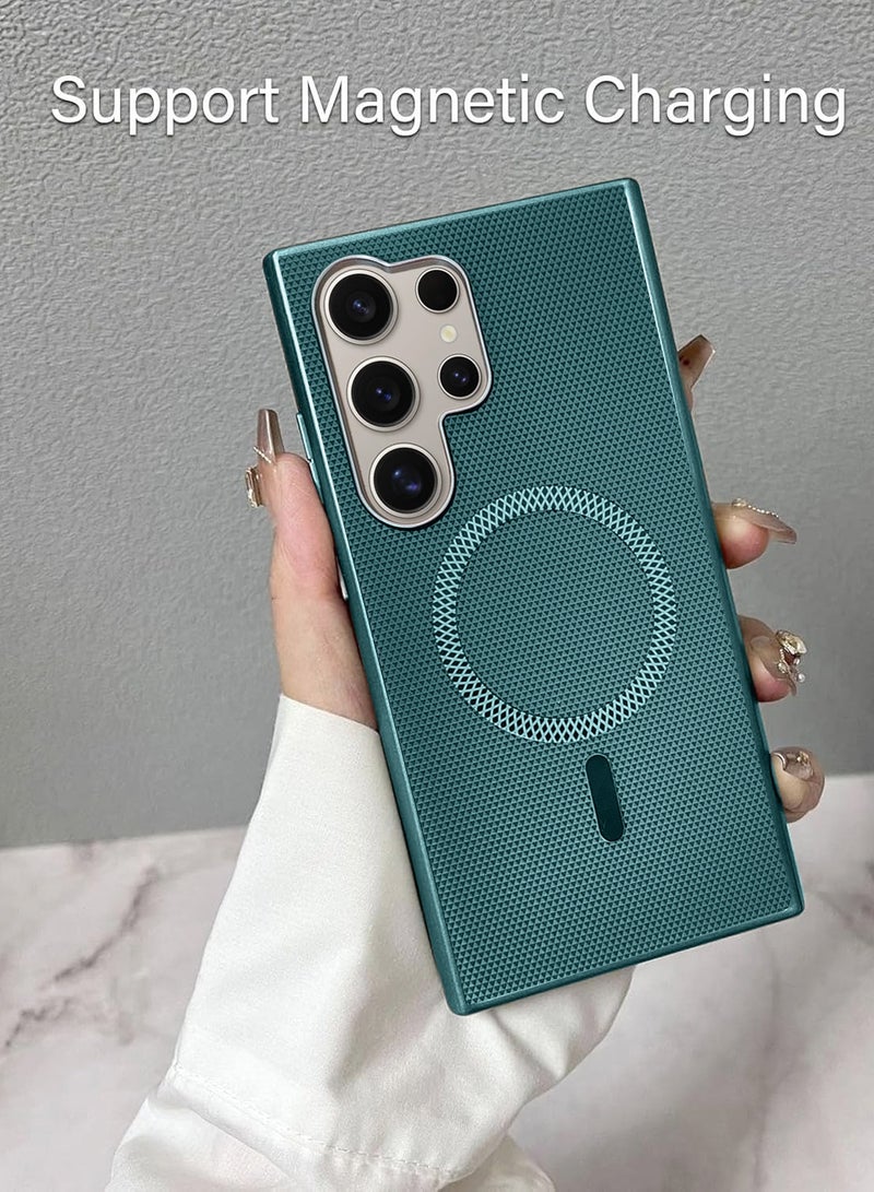 دبليو تيك جراب سامسونج جالكسي S24 الترا 5G 2024 من قماش أراميد ذو ملمس متميز مصمم للجهاز مع خاصية ماجسيف - لون أخضر داكن - Image 5