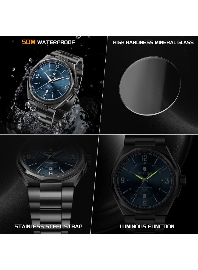 SAPPHERO Watches for Men Arabic Numeral Dial Quartz Wristwatch 50M Waterproof Luminous Watches Mens Watch Work Sport Casual Dress Watch with Stainless Steel Strap Elegant Gifts for Men - Image 5