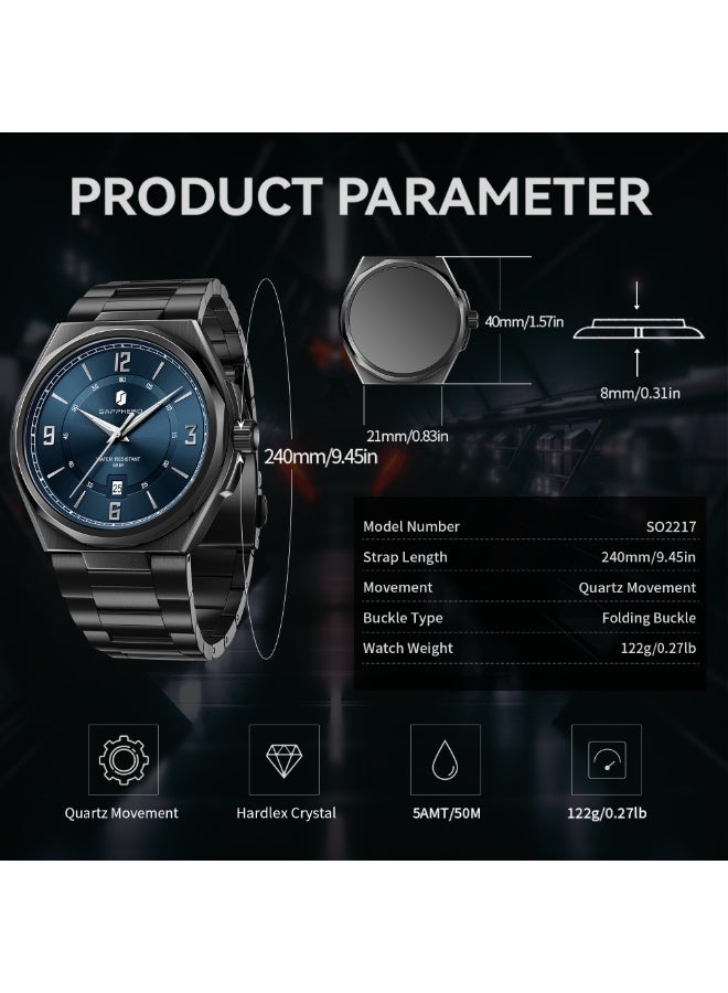 SAPPHERO Watches for Men Arabic Numeral Dial Quartz Wristwatch 50M Waterproof Luminous Watches Mens Watch Work Sport Casual Dress Watch with Stainless Steel Strap Elegant Gifts for Men - Image 4