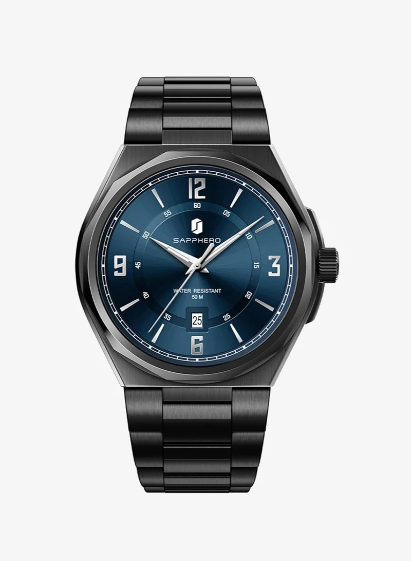 Sapphero SAPPHERO Mens Watch with Date Subdial/Arabic Numeral Dial, Analog Quartz, Stainless Steel/Leather Strap, 50M Waterproof, Business Work Sport Casual Dress Wristwatch, Elegant Gift for Men
