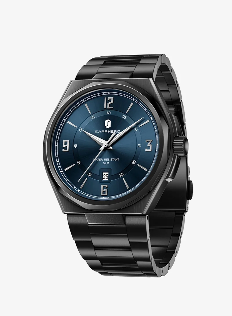 Sapphero  SAPPHERO Mens Watch with Date Subdial/Arabic Numeral Dial, Analog Quartz, Stainless Steel/Leather Strap, 50M Waterproof, Business Work Sport Casual Dress Wristwatch, Elegant Gift for Men for Men | Best Price UAE