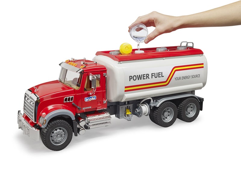 Bruder Mack Granite Tanker Truck 02827 | 1:16 Scale Water Tanker Toy Truck with Working Pump, Chrome Cab, Compatible with Bworld Figures | Made in Germany for Indoor and Outdoor Play - Image 2