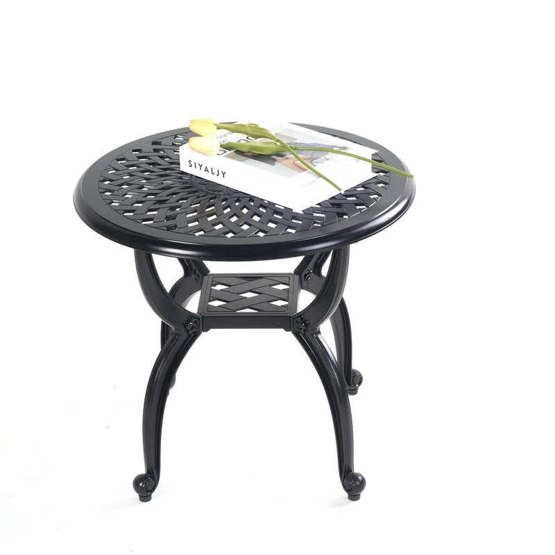 Mandolin Outdoor PatioRust Resistant Cast Aluminum Side TableWeather Resistant End TableCoffee Table Perfect for Patio Backyard Or GardenW 208 X H185Aluminum Round Black