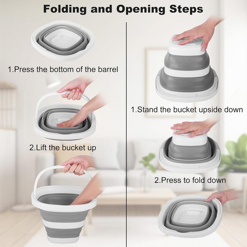 BIDFUL دلو قابل للطي 5 لتر، دلو ممسحة قابل للطي مع مقبض لأدوات التنظيف، حوض غسيل محمول وصندوق تخزين، حوض ثلج للصيد والشاطئ والتخييم في الهواء الطلق والمطبخ وملحقات المركبات الترفيهية - Image 3