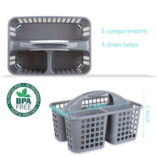 JiatuA Portable Shower Caddy Basket with Compartments Cleaning Supplies Organizer with Handle Plastic Storage Divided Tool Bin for Bathroom, Bedroom, Kitchen, College Dorm, Garden, Under Sink, Grey - Image 5
