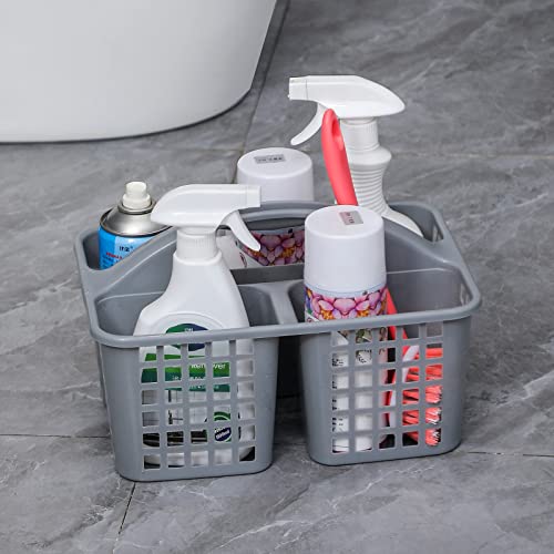 JiatuA Portable Shower Caddy Basket with Compartments Cleaning Supplies Organizer with Handle Plastic Storage Divided Tool Bin for Bathroom, Bedroom, Kitchen, College Dorm, Garden, Under Sink, Grey - Image 3