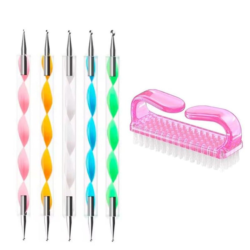 Aternal 5Pcs Double Ended Dotting Pen Tool Nail Art Tip Dot Paint Manicure Tool，5 Colors with 1 Nail Brush - Image 1