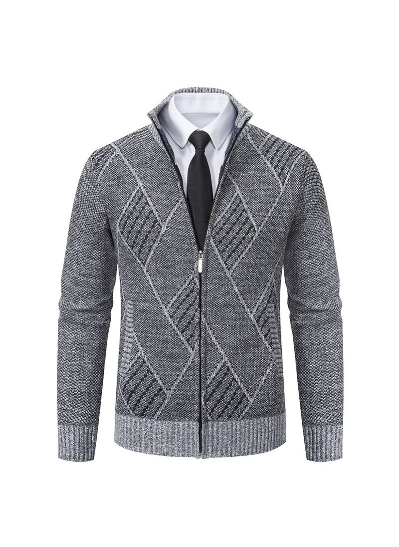 Generic Casual Mens Fashionable Knit Jacket Zipper Sweater Trendy Jacket Youth Style Collarless Pullover Sweater Brown  - Image 4