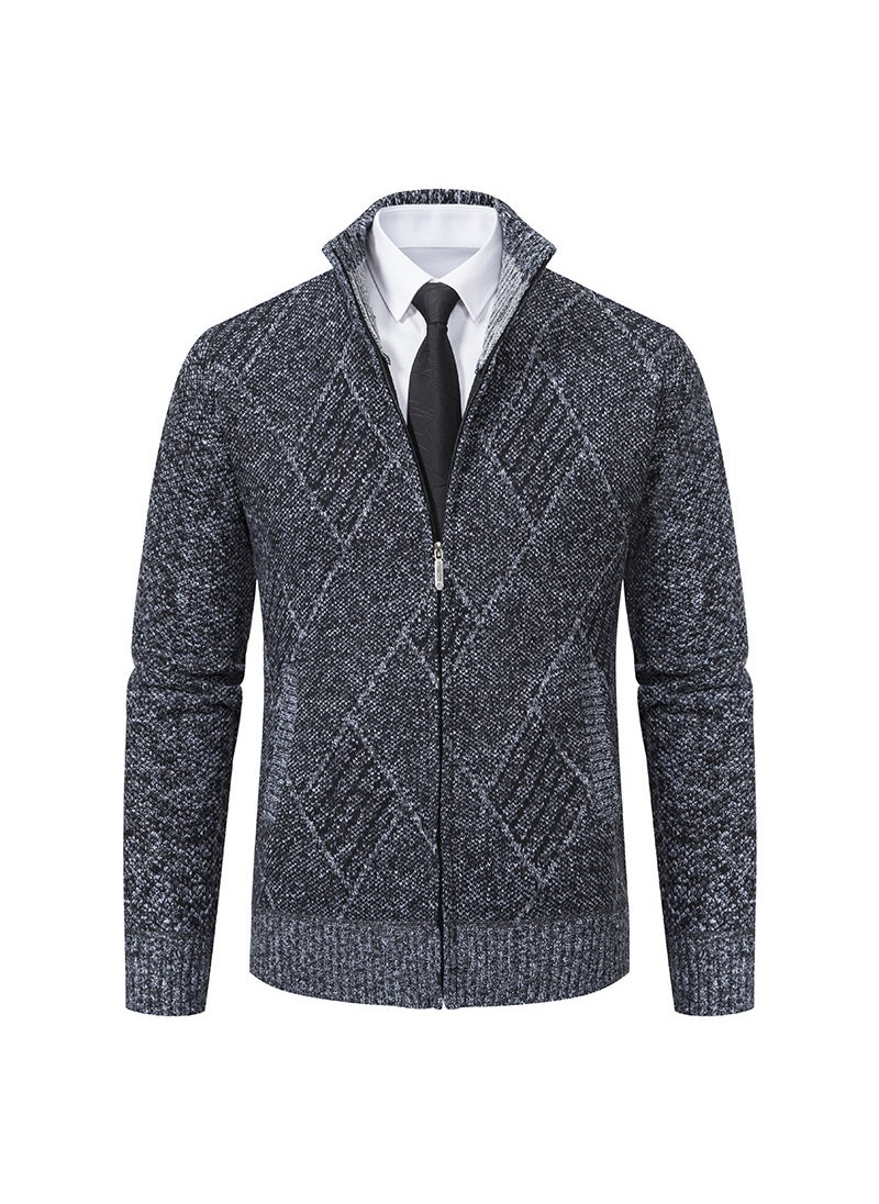 Generic Casual Mens Fashionable Knit Jacket Zipper Sweater Trendy Jacket Youth Style Collarless Pullover Sweater Brown  - Image 3