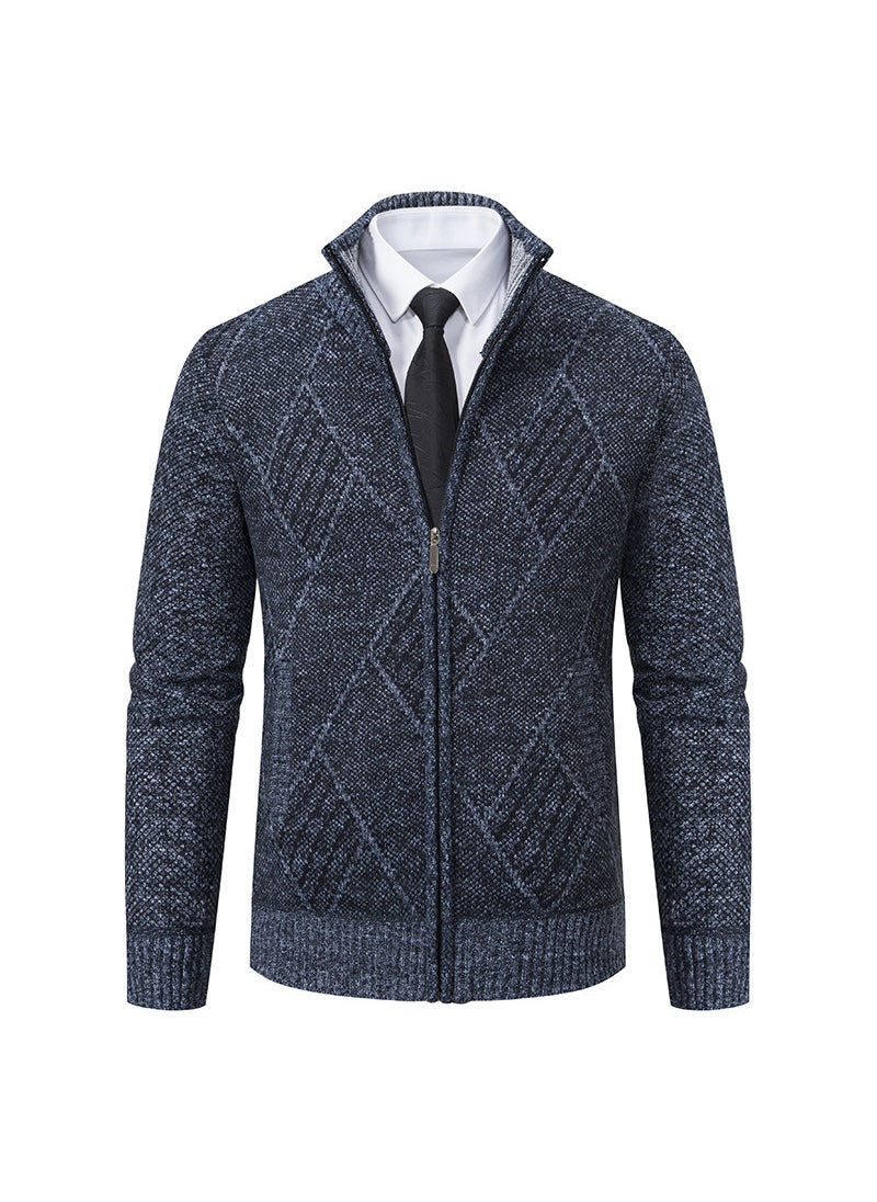 Generic Casual Mens Fashionable Knit Jacket Zipper Sweater Trendy Jacket Youth Style Collarless Pullover Sweater Brown  - Image 2